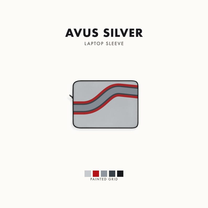 Funda para portátil con estampado abstracto de rayas de carreras, funda geométrica plateada y roja para portátil (Avus Silver), regalo para amantes de los coches. imagen 1