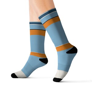 Abstract Racing Stripe Socks, Powder Blue Marigold Novelty Dress Socks (Sarthe ’68), Motorsport Gift for Him image 10