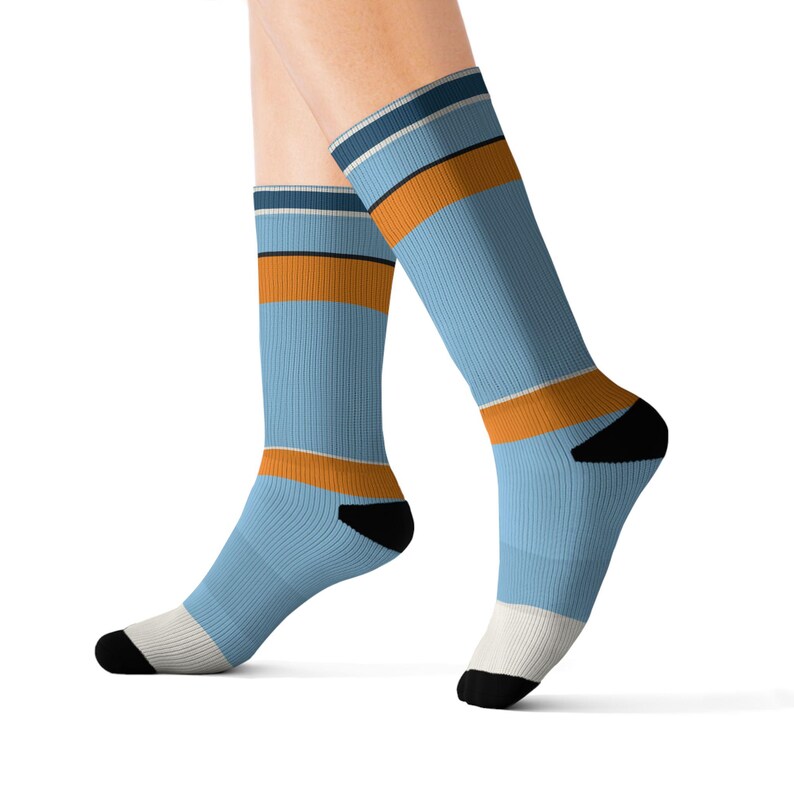Abstract Racing Stripe Socks, Powder Blue Marigold Novelty Dress Socks (Sarthe ’68), Motorsport Gift for Him image 10