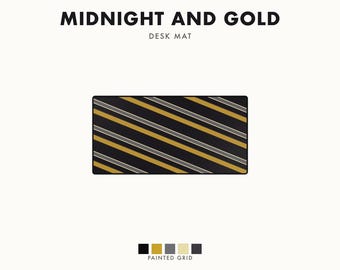 Abstracte bureauonderlegger met racestrepen, geometrische bureauonderlegger in zwart-goud (Middernacht en Goud), cadeau voor autoliefhebbers