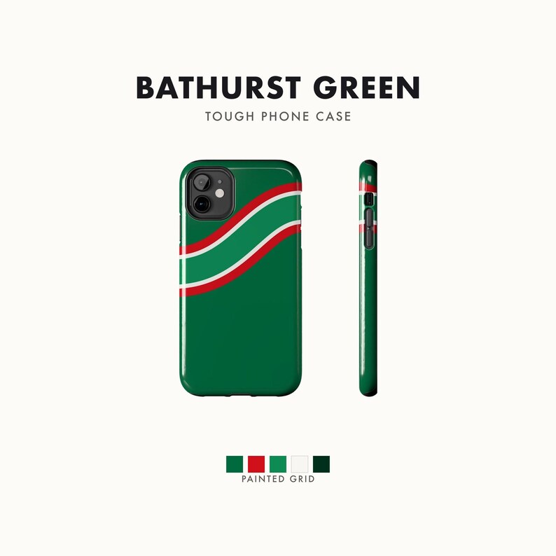 Abstract Racing Stripe Phone Case, Green White Red Geometric Cover (Bathurst Green), Retro Motorsport Gift image 1
