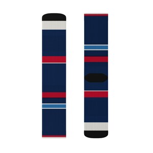 Abstract Racing Stripe Socks, Navy Azure Signal Red Novelty Dress Socks (Riviera Stripe), Motorsport Gift for Him image 5
