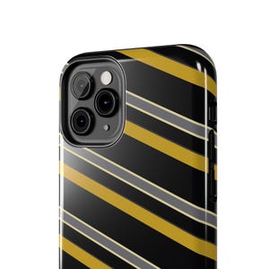 Funda para teléfono con estampado abstracto de rayas de carreras, cubierta geométrica negra y dorada (medianoche y dorado), regalo retro de deportes de motor. imagen 11