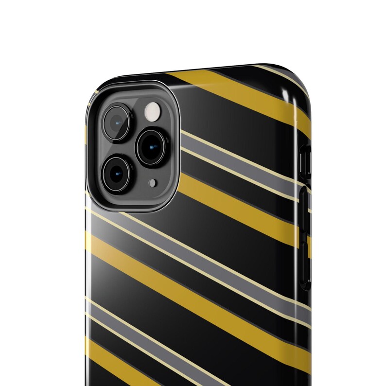 Funda para teléfono con estampado abstracto de rayas de carreras, cubierta geométrica negra y dorada (medianoche y dorado), regalo retro de deportes de motor. imagen 11
