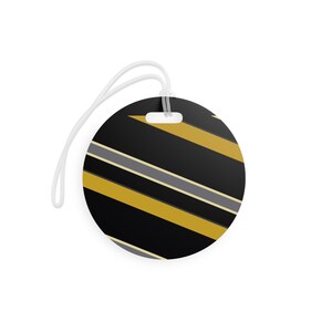 Etichetta per bagaglio con motivo a strisce da corsa astratte, etichetta geometrica nera e oro (Mezzanotte e oro), regalo da viaggio per lui immagine 6