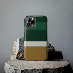 Abstrakcyjne etui na telefon z wyścigowymi paskami, mosiężna geometryczna obudowa w kolorze British Racing Green (Brooklands Green), prezent w stylu retro Motorsport zdjęcie 12
