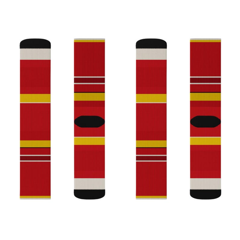 Abstract Racing Stripe Socks, Racing Red Shield Yellow Novelty Dress Socks (Modena Red), Motorsport Gift for Him image 3
