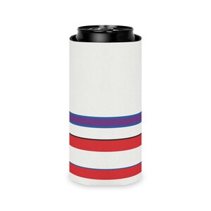 Abstract Racing Stripe Can Cooler, Light Blue Violet Red Geometric Can Insulator (Bavarian Three), Motorsport Gift image 8
