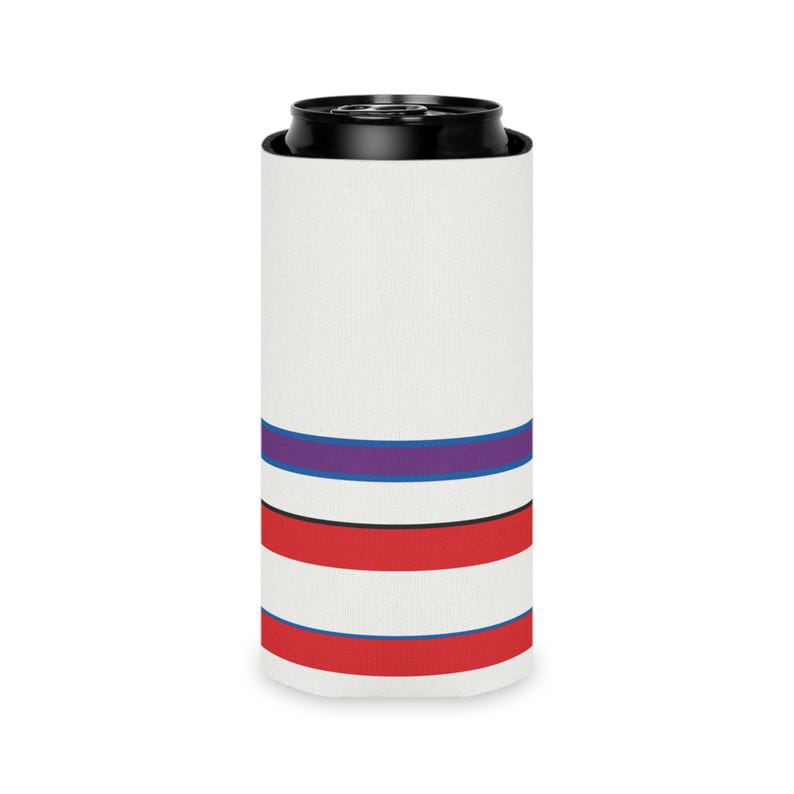 Abstract Racing Stripe Can Cooler, Light Blue Violet Red Geometric Can Insulator (Bavarian Three), Motorsport Gift image 8