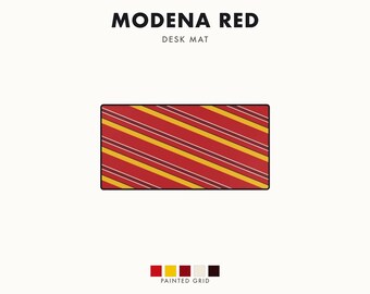 Abstract Racing Stripe Desk Mat, Racing Red Shield Yellow Geometric Desk Pad (Modena Red), Gift for Car Lovers