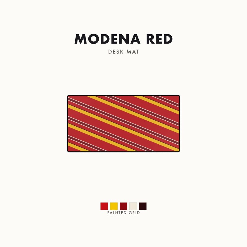 Abstract Racing Stripe Desk Mat, Racing Red Shield Yellow Geometric Desk Pad (Modena Red), Gift for Car Lovers image 1