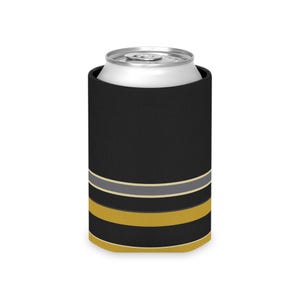 Abstract Racing Stripe Can Cooler, Black Gold Geometric Can Insulator (Midnight and Gold), Motorsport Gift image 4