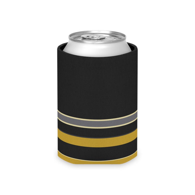 Abstract Racing Stripe Can Cooler, Black Gold Geometric Can Insulator (Midnight and Gold), Motorsport Gift image 4