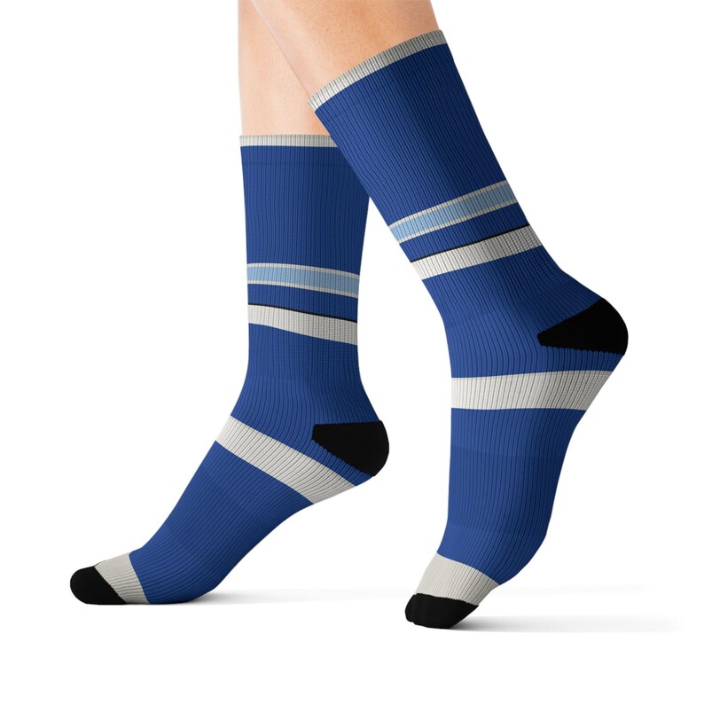 Abstract Racing Stripe Socks, French Racing Blue Bone Novelty Dress Socks (Reims Blue), Motorsport Gift for Him image 6