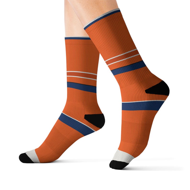 Socken mit abstraktem Rennstreifen, orange-dunkelblaue Socken mit originellem Design (Zandvoort Orange), Motorsport-Geschenk für ihn Bild 6