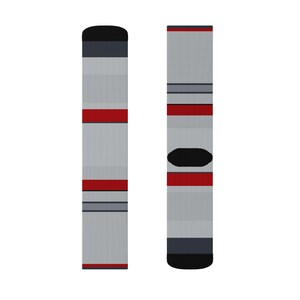 Abstract Racing Stripe Socks, Silver Racing Red Novelty Dress Socks (Avus Silver), Motorsport Gift for Him image 8