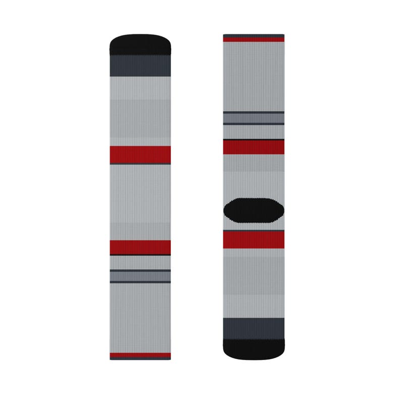 Abstract Racing Stripe Socks, Silver Racing Red Novelty Dress Socks (Avus Silver), Motorsport Gift for Him image 8