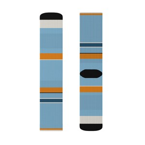 Abstract Racing Stripe Socks, Powder Blue Marigold Novelty Dress Socks (Sarthe ’68), Motorsport Gift for Him image 5