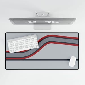 Abstract Racing Stripe Desk Mat, Silver Racing Red Geometric Desk Pad (Avus Silver), Gift for Car Lovers Bild 5