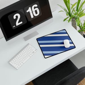 Abstract Racing Stripe Desk Mat, French Racing Blue Bone Geometric Desk Pad (Reims Blue), Gift for Car Lovers image 8