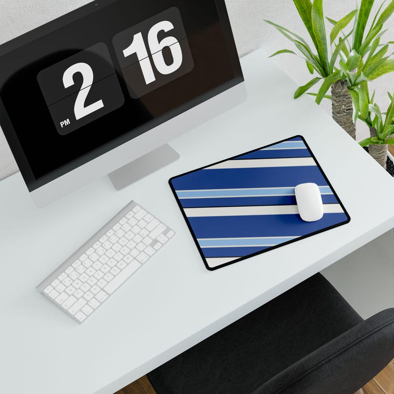 Abstract Racing Stripe Desk Mat, French Racing Blue Bone Geometric Desk Pad (Reims Blue), Gift for Car Lovers image 8