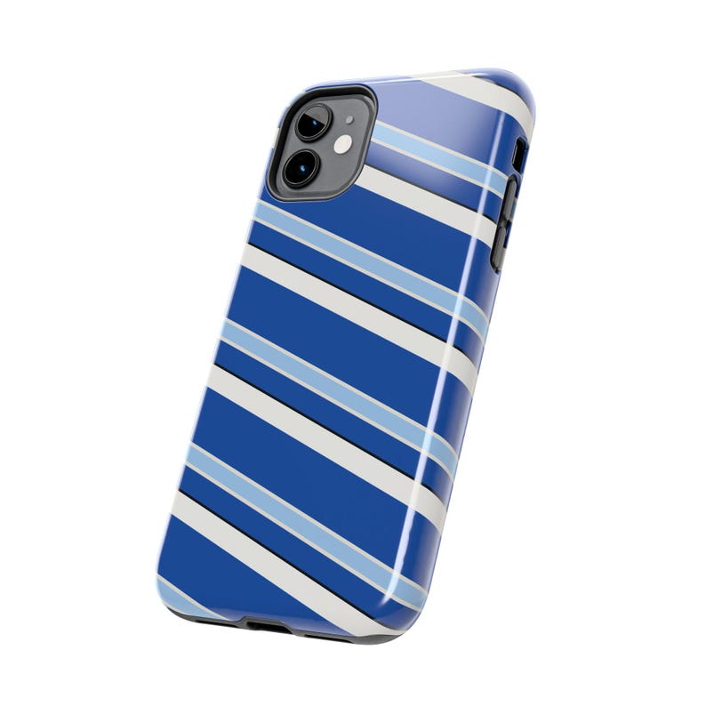 Abstract Racing Stripe Phone Case, French Racing Blue Bone Geometric Cover (Reims Blue), Retro Motorsport Gift image 4