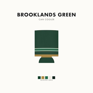 Abstract Racing Stripe Can Cooler, British Racing Green Brass Geometric Can Insulator (Brooklands Green), Motorsport Gift