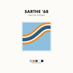 Abstract Racing Stripe Sticker, Powder Blue Marigold Geometric Vinyl Decal (Sarthe ’68), Car Lover Gift