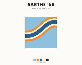 Abstract Racing Stripe Sticker, Powder Blue Marigold Geometric Vinyl Decal (Sarthe ’68), Car Lover Gift
