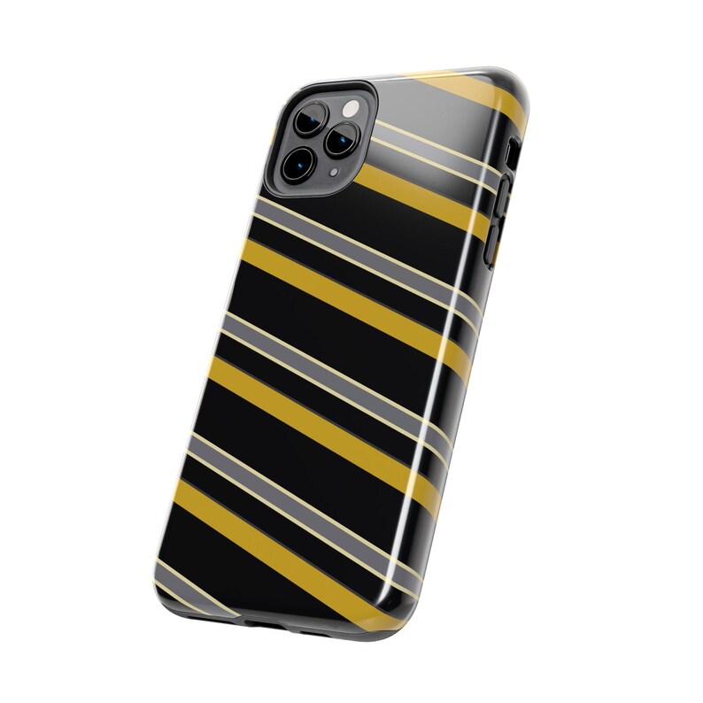 Funda para teléfono con estampado abstracto de rayas de carreras, cubierta geométrica negra y dorada (medianoche y dorado), regalo retro de deportes de motor. imagen 16