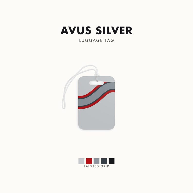 Abstract Racing Stripe Luggage Tag, Silver Racing Red Geometric Bag Tag (Avus Silver), Travel Gift for Him image 1