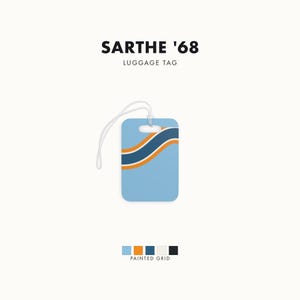 Abstract Racing Stripe Luggage Tag, Powder Blue Marigold Geometric Bag Tag (Sarthe ’68), Travel Gift for Him image 1