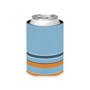 Abstract Racing Stripe Can Cooler, Powder Blue Marigold Geometric Can Insulator (Sarthe ’68), Motorsport Gift image 4