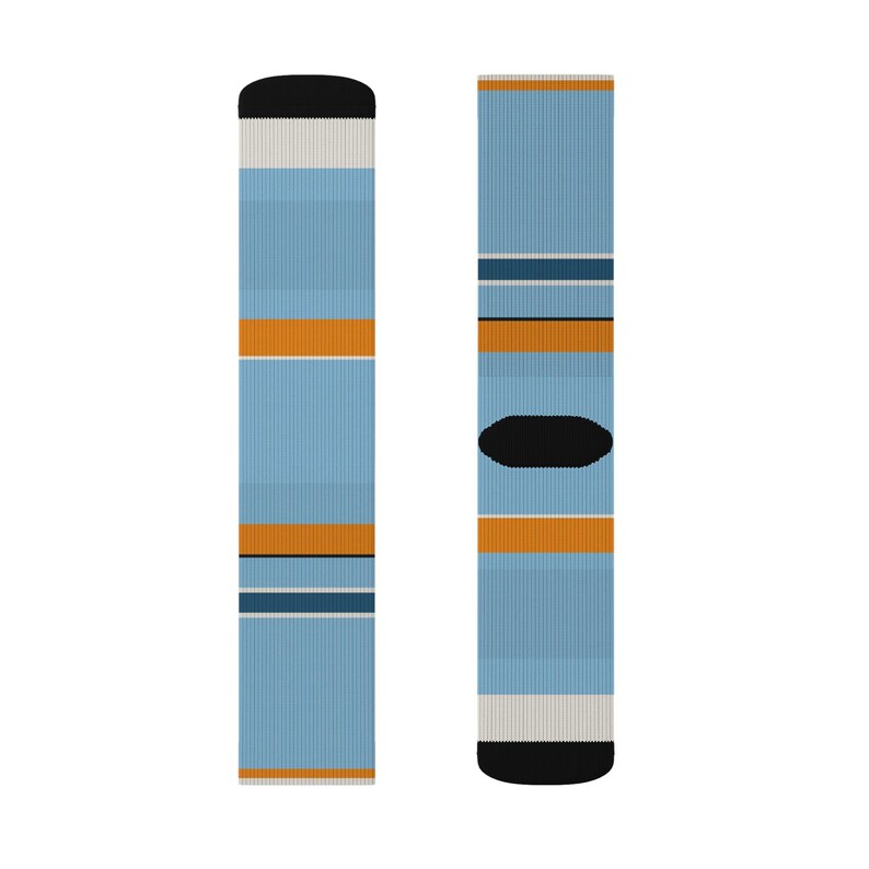 Abstract Racing Stripe Socks, Powder Blue Marigold Novelty Dress Socks (Sarthe ’68), Motorsport Gift for Him image 4