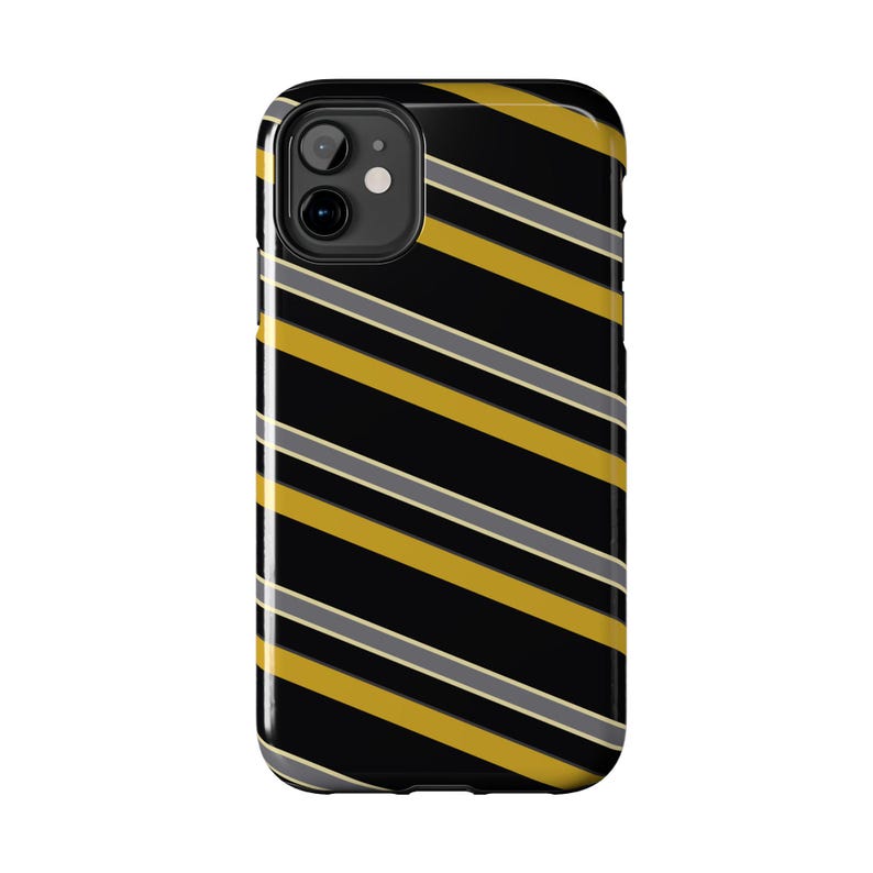 Funda para teléfono con estampado abstracto de rayas de carreras, cubierta geométrica negra y dorada (medianoche y dorado), regalo retro de deportes de motor. imagen 3