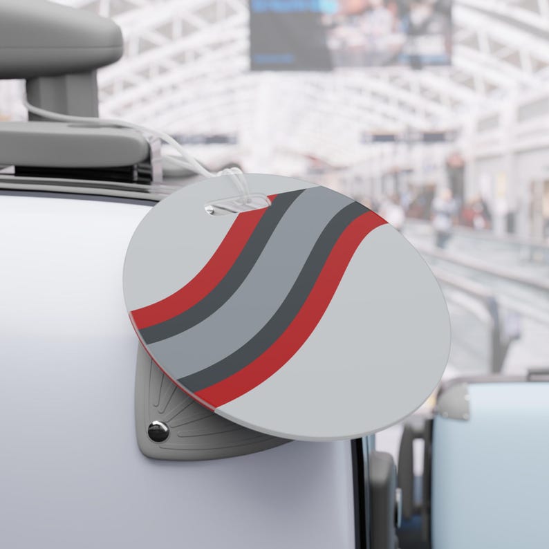 Abstract Racing Stripe Luggage Tag, Silver Racing Red Geometric Bag Tag (Avus Silver), Travel Gift for Him image 9