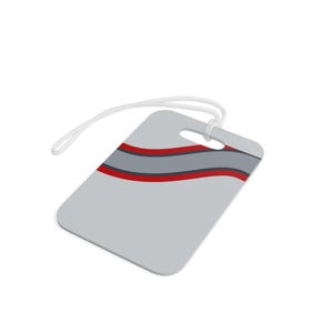 Abstract Racing Stripe Luggage Tag, Silver Racing Red Geometric Bag Tag (Avus Silver), Travel Gift for Him image 4