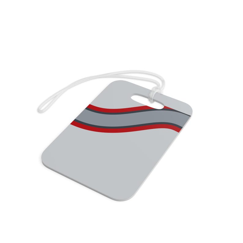 Abstract Racing Stripe Luggage Tag, Silver Racing Red Geometric Bag Tag (Avus Silver), Travel Gift for Him image 4