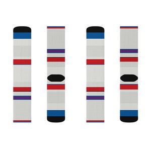Abstract Racing Stripe Socks, Light Blue Violet Red Novelty Dress Socks (Bavarian Three), Motorsport Gift for Him image 7