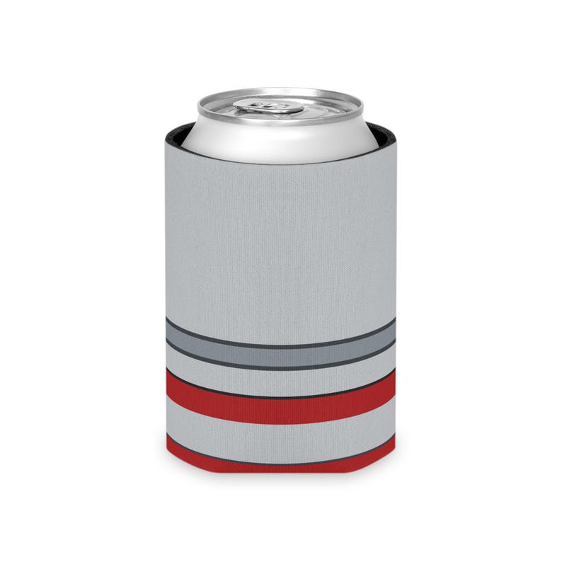 Abstract Racing Stripe Can Cooler, Silver Racing Red Geometric Can Insulator (Avus Silver), Motorsport Gift image 5