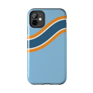 Coque de téléphone à rayures de course abstraites, motif géométrique bleu poudré et souci (Sarthe ’68), cadeau rétro sport automobile image 3