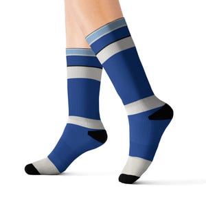 Abstract Racing Stripe Socks, French Racing Blue Bone Novelty Dress Socks (Reims Blue), Motorsport Gift for Him image 10