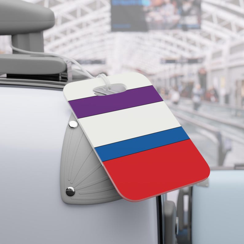 Abstract Racing Stripe Luggage Tag, Light Blue Violet Red Geometric Bag Tag (Bavarian Three), Travel Gift for Him image 5