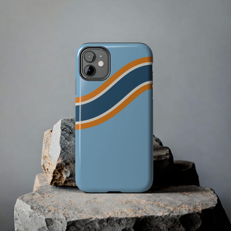 Coque de téléphone à rayures de course abstraites, motif géométrique bleu poudré et souci (Sarthe ’68), cadeau rétro sport automobile image 6