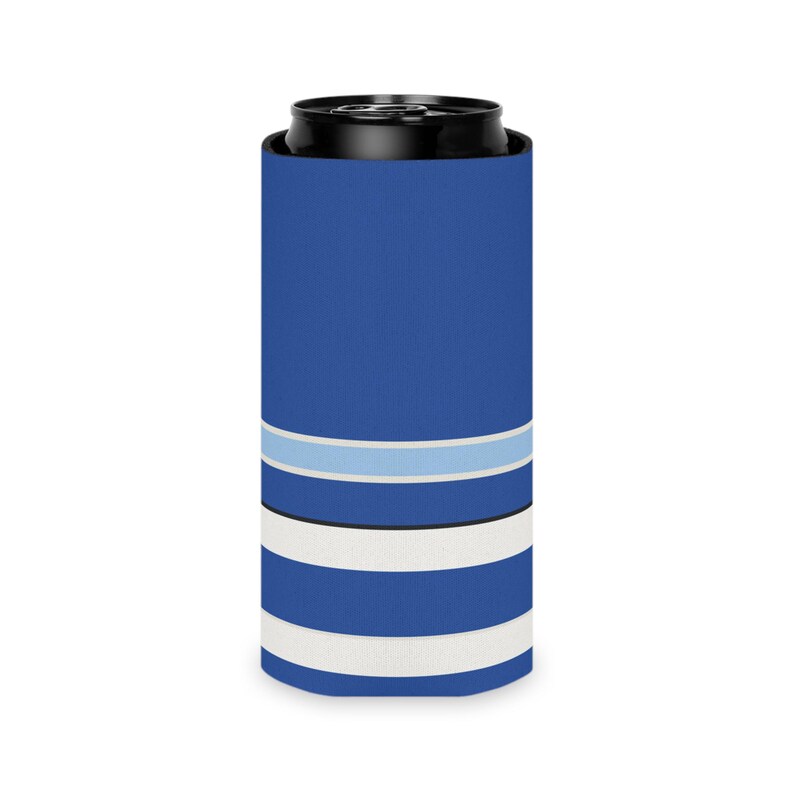 Abstract Racing Stripe Can Cooler, French Racing Blue Bone Geometric Can Insulator (Reims Blue), Motorsport Gift image 9