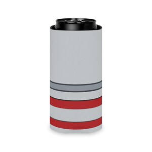 Abstract Racing Stripe Can Cooler, Silver Racing Red Geometric Can Insulator (Avus Silver), Motorsport Gift image 8