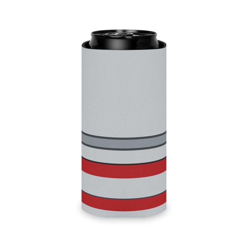 Abstract Racing Stripe Can Cooler, Silver Racing Red Geometric Can Insulator (Avus Silver), Motorsport Gift image 8