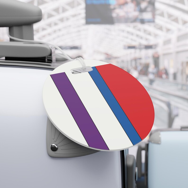 Abstract Racing Stripe Luggage Tag, Light Blue Violet Red Geometric Bag Tag (Bavarian Three), Travel Gift for Him image 9