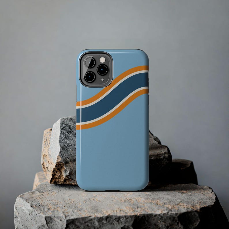 Coque de téléphone à rayures de course abstraites, motif géométrique bleu poudré et souci (Sarthe ’68), cadeau rétro sport automobile image 12