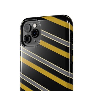 Funda para teléfono con estampado abstracto de rayas de carreras, cubierta geométrica negra y dorada (medianoche y dorado), regalo retro de deportes de motor. imagen 17